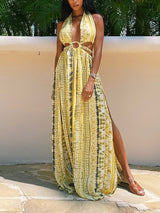 Maxi Halter Dress with Ring Detail - View 20 | Lwiis