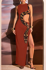 snake print maxi tank dress - View 8 | Lwiis
