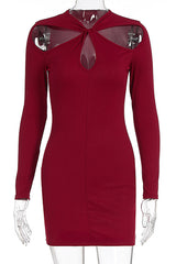 Ribbed knit cutout long sleeve mini dress - View 6 | Lwiis