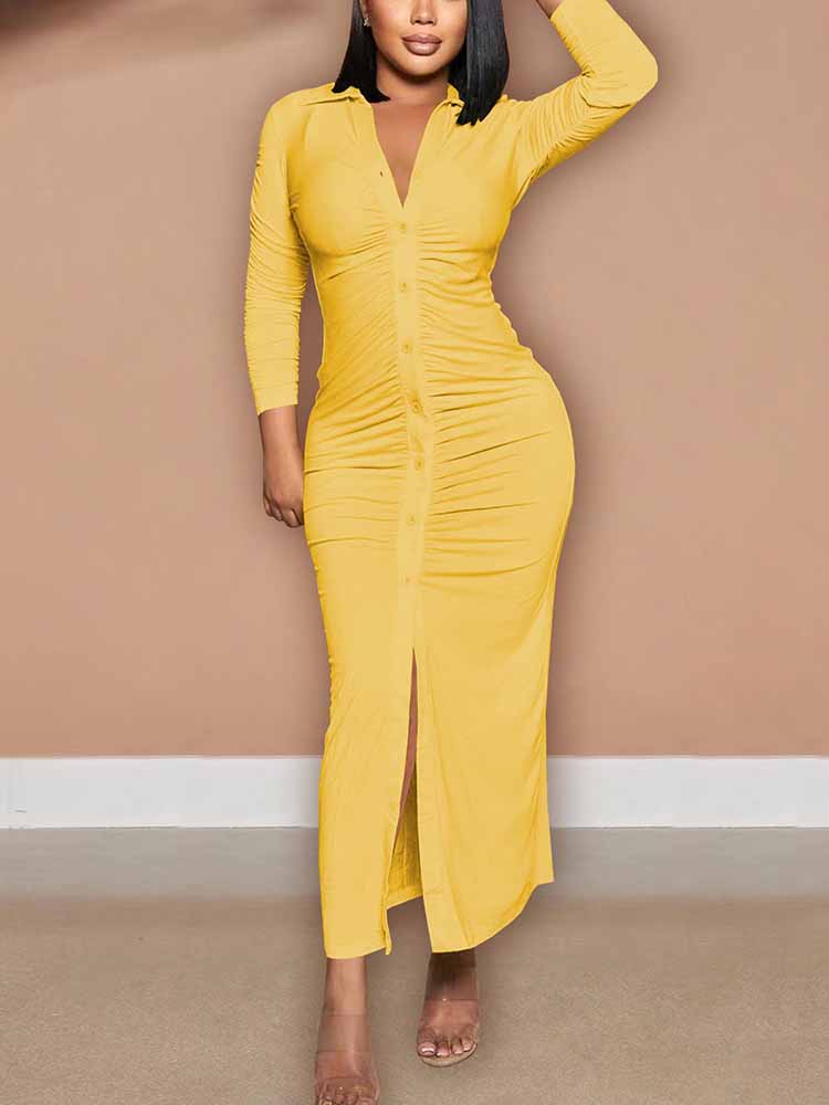 Collared Button Down Maxi Dress - View 11 | Lwiis