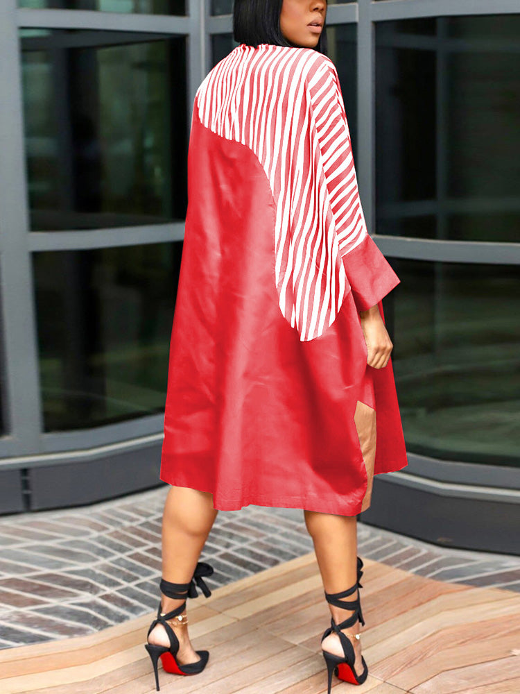 Colorblock Turndown Collar Shirt Dress - View 8 | Lwiis