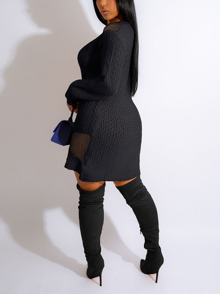 Textured Knit Off-the-Shoulder Mini Dress - View 8 | Lwiis