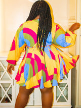 Tie dye V neck mini dress with belt - View 11 | Lwiis