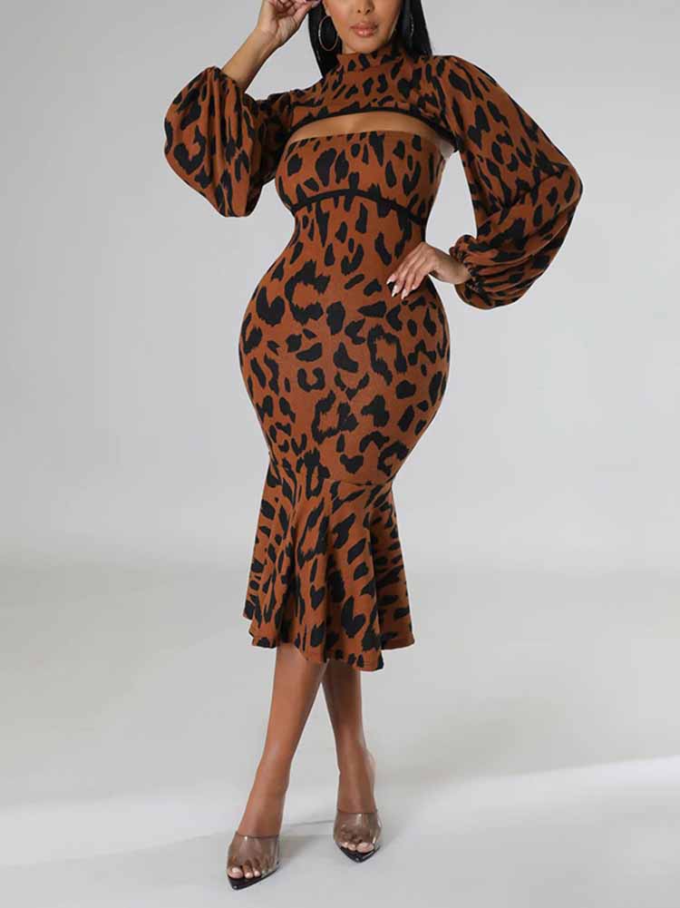 Leopard print midi dress - View 8 | Lwiis