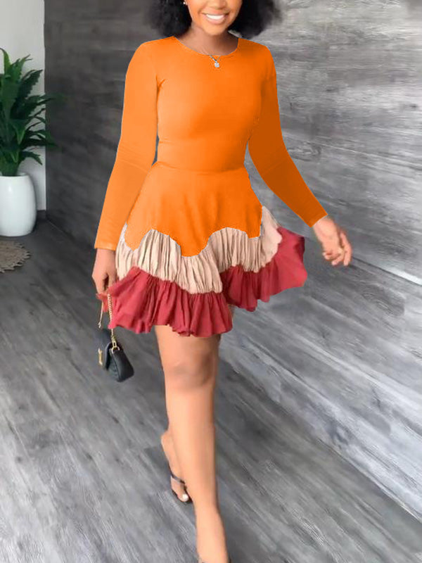 Color Block Ruffle Mini Dress - View 7 | Lwiis
