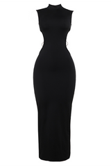 Stand Collar Maxi Dress with Strap Detail - View 7 | Lwiis