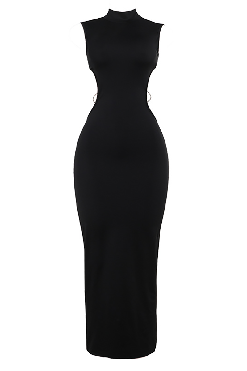 Stand Collar Maxi Dress with Strap Detail - View 7 | Lwiis
