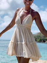 Halter neck mini dress with tiered skirt - View 17 | Lwiis