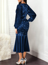 Sequined V-Neck Mermaid Evening Dress - View 6 | Lwiis
