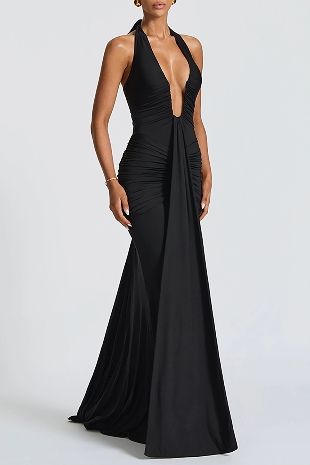 Halter neck ruched maxi dress - View 11 | Lwiis