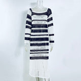 Striped knit maxi dress with long sleeves - View 8 | Lwiis