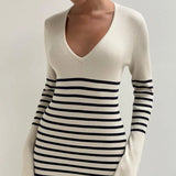 Striped knit maxi dress with long sleeves - View 7 | Lwiis