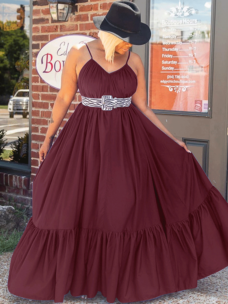 Spaghetti strap maxi dress with ruffled hem - View 6 | Lwiis