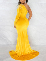 Velvet one-shoulder maxi dress with rhinestone embellishments - View 8 | Lwiis