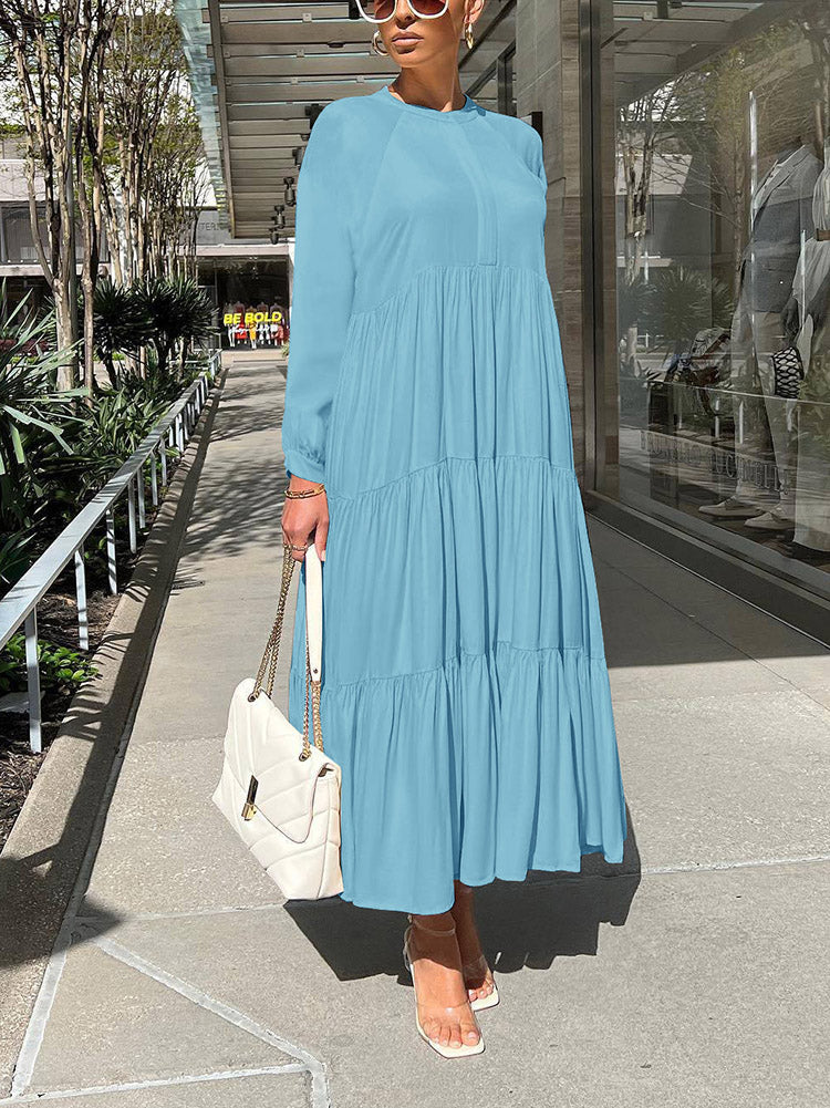 Solid color long sleeve ruffle maxi dress - View 7 | Lwiis