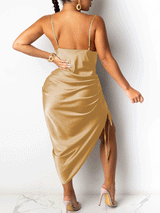 Satin midi dress with cowl neckline - View 14 | Lwiis