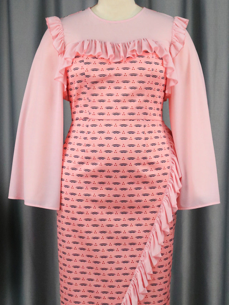 Ruffle Printed Midi Wrap Dress - View 7 | Lwiis