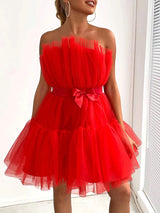 Tulle Bow Cocktail Dress - View 16 | Lwiis