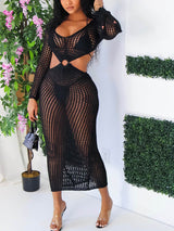 Crochet maxi dress with V-neckline and tassel accents - View 9 | Lwiis