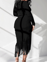 Fitted Tassel Midi Dress - View 13 | Lwiis