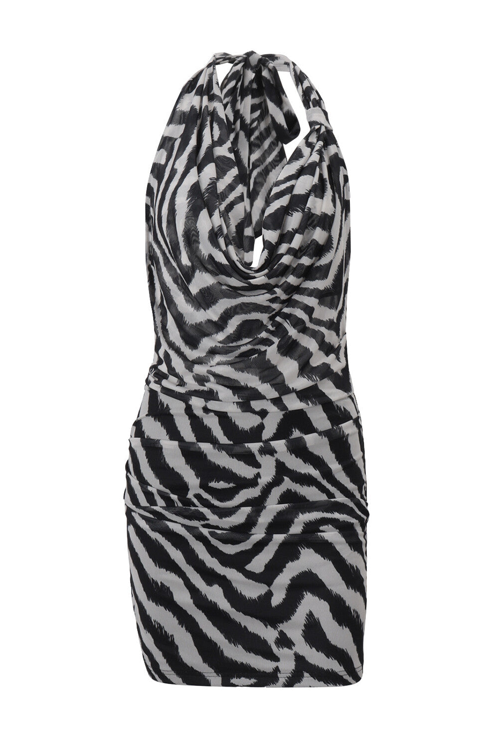 Zebra print halter neck mini dress - View 6 | Lwiis
