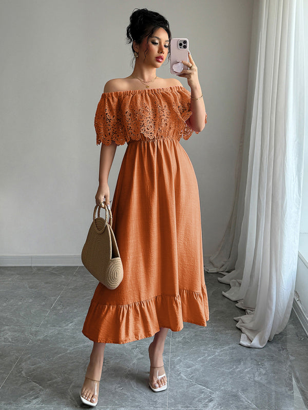Elegant off-the-shoulder A-line maxi dress - View 6 | Lwiis