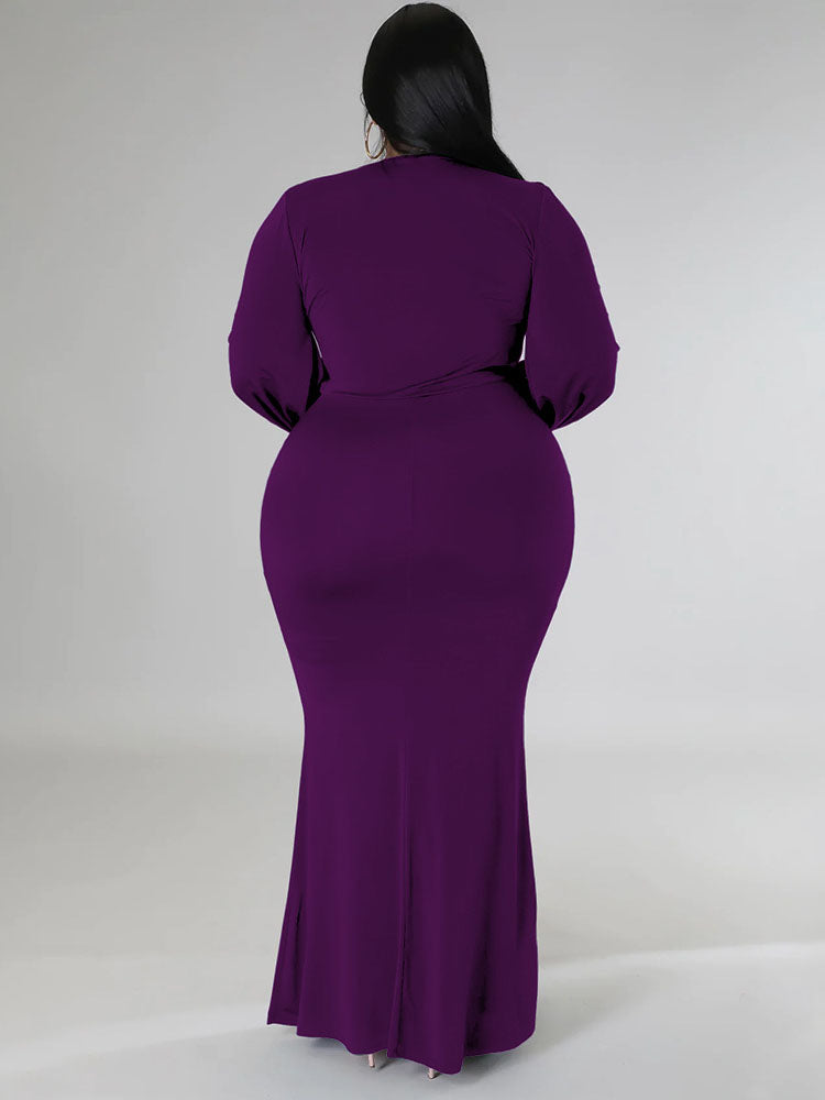 Mermaid maxi dress with V-neck and puff sleeves - View 24 | Lwiis