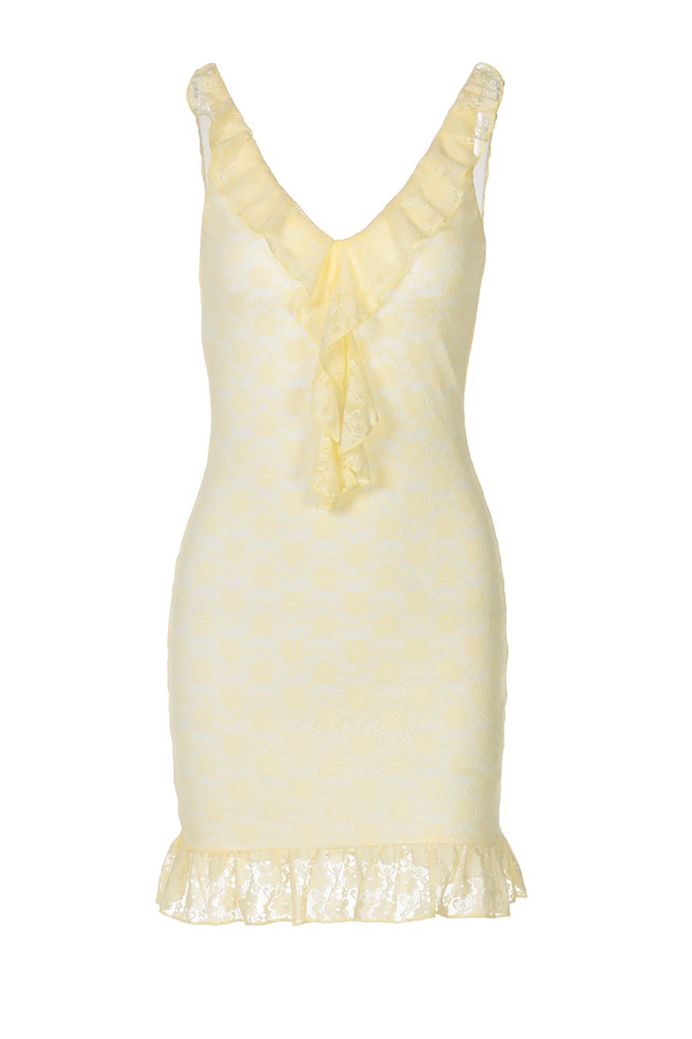 V-Neck Lace Mini Dress with Ruffle Trim - View 8 | Lwiis