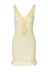 V-Neck Lace Mini Dress with Ruffle Trim - View 8 | Lwiis