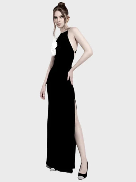 Maxi dress with halter neckline and side split - View 6 | Lwiis