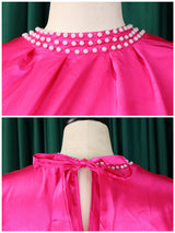 Pearl Embellished Mock Neck Ruffle Dress - View 10 | Lwiis
