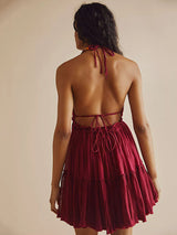 Halter neck mini dress with tiered skirt - View 14 | Lwiis
