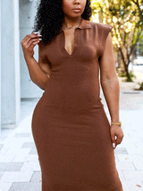 V-neck knit midi dress - View 8 | Lwiis