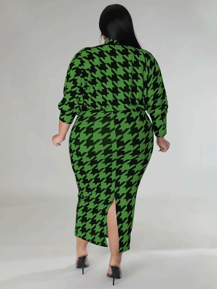 Houndstooth maxi dress with matching cape jacket - View 11 | Lwiis