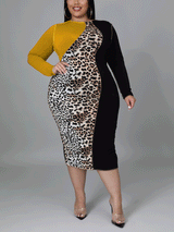Colorblock Leopard Midi Dress - View 8 | Lwiis