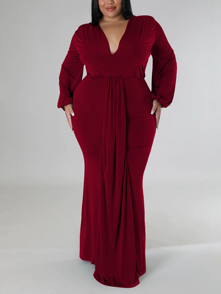 Mermaid maxi dress with V-neck and puff sleeves - View 12 | Lwiis