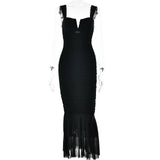Mermaid Ruched Mesh Maxi Dress - View 8 | Lwiis