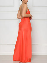 Halter Chain Maxi Dress in Satin - View 7 | Lwiis