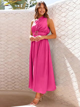 Asymmetrical neckline midi dress - View 10 | Lwiis