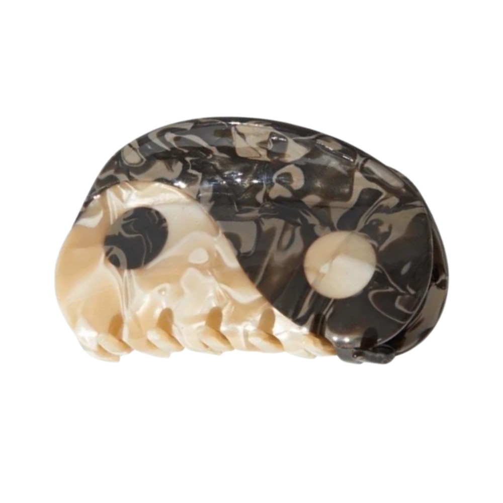 Yin Yang claw clip with marbled black and cream pattern