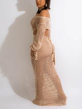 Crochet maxi dress with V-neckline and tassel accents - View 18 | Lwiis