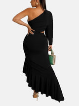 Elegant one shoulder ruffle hem dress - View 8 | Lwiis