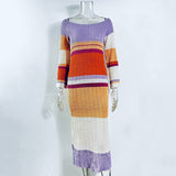 Striped knit maxi dress with long sleeves - View 10 | Lwiis