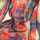 Long sleeve abstract print maxi dress with a fitted silhouette - View 6 | Lwiis
