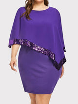 Plus size purple dress with sequined cape overlay