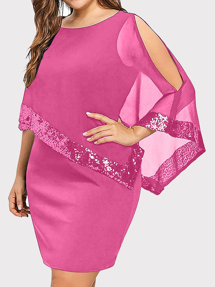 Asymmetric Sequins Dress with Cape Overlay - View 17 | Lwiis