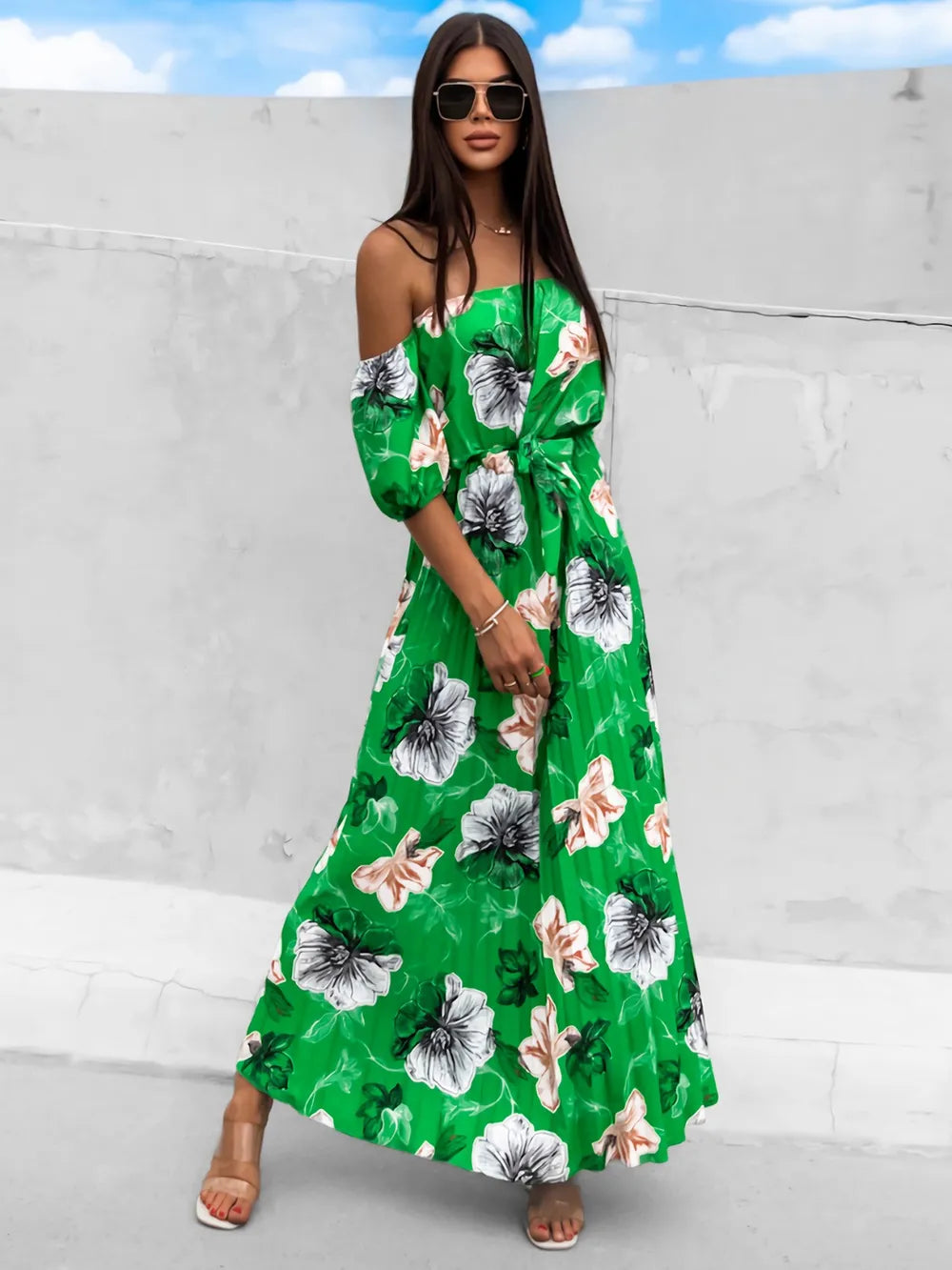 Floral Off-Shoulder Midi Dress - View 14 | Lwiis