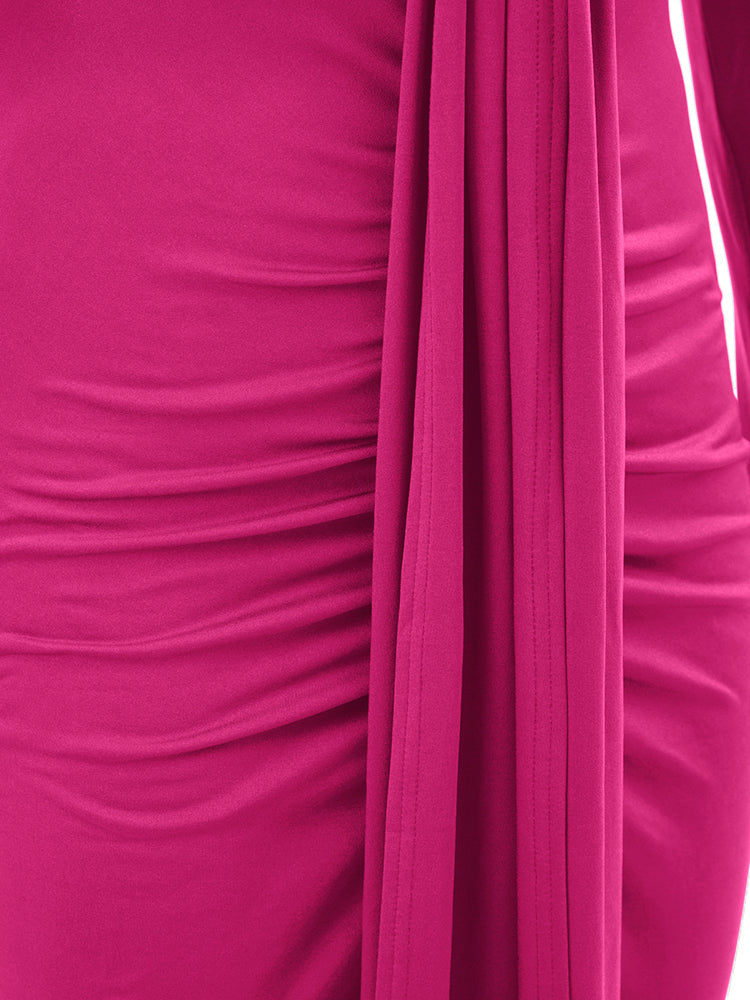 V Neck Tie Front Ruched Dress - View 9 | Lwiis