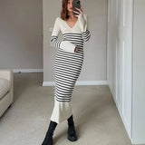Striped knit maxi dress with long sleeves - View 6 | Lwiis