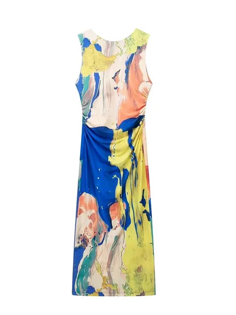 Printed Tulle Midi Dress - View 7 | Lwiis
